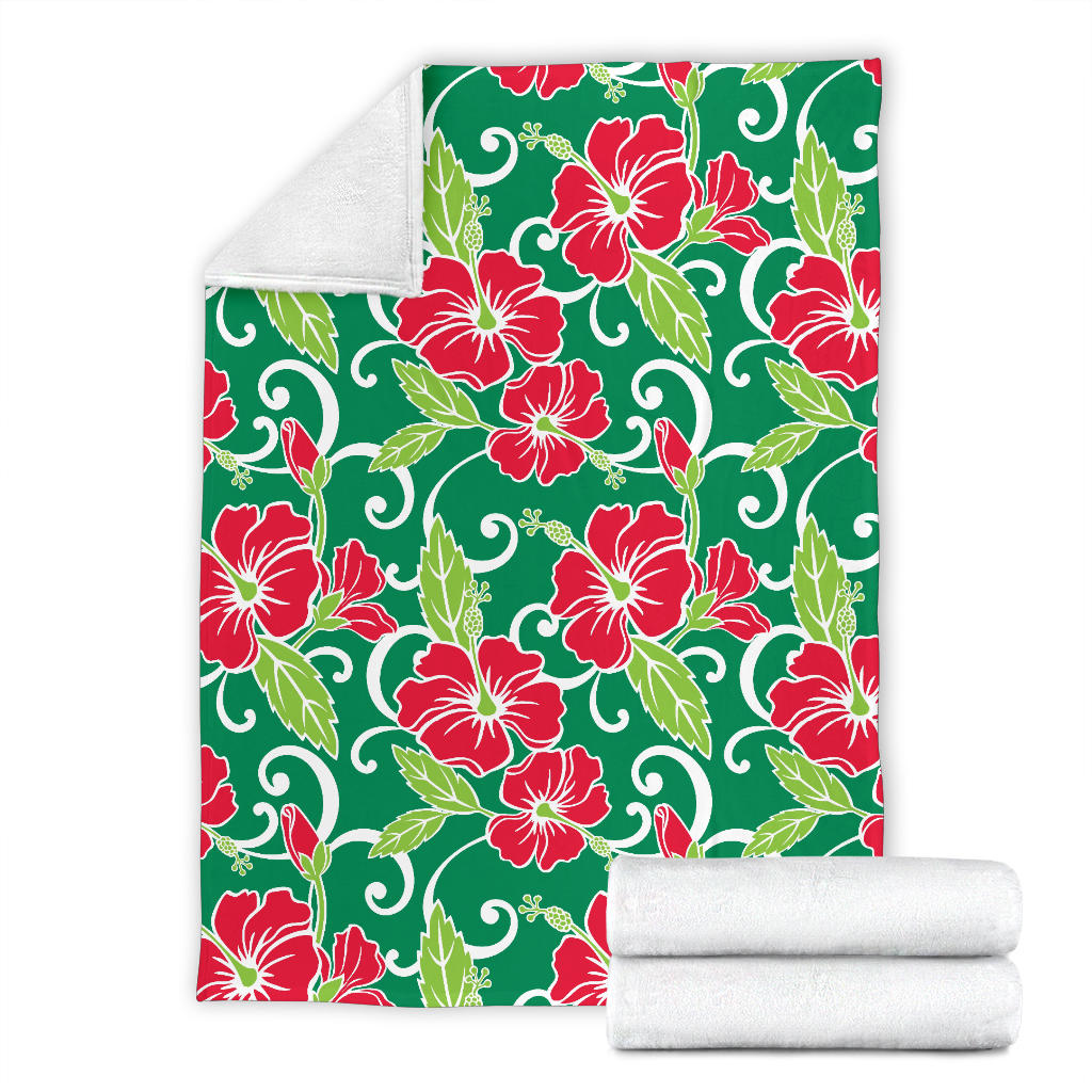 Red Hibiscus Pattern Print Design HB019 Fleece Blanket