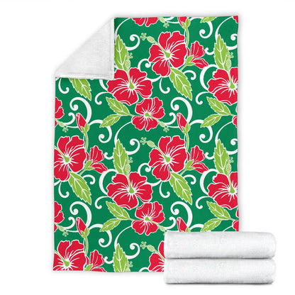 Red Hibiscus Pattern Print Design HB019 Fleece Blanket