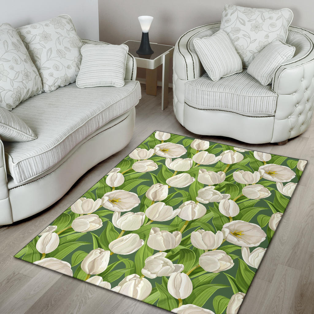 Tulip White Pattern Print Design TP05 Area Rugs