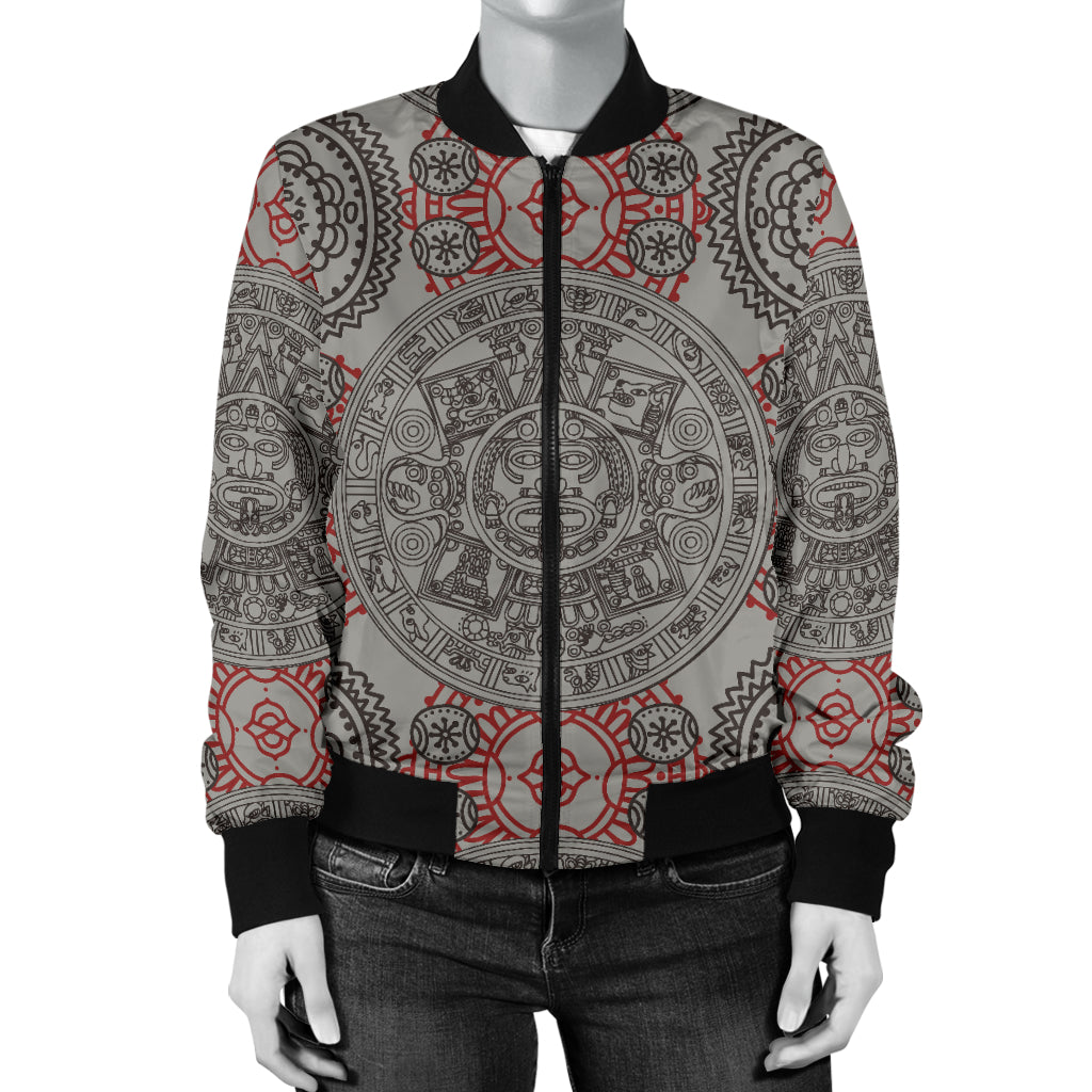 Calendar Aztec Pattern Print Design 04 Women's Bomber Jacket