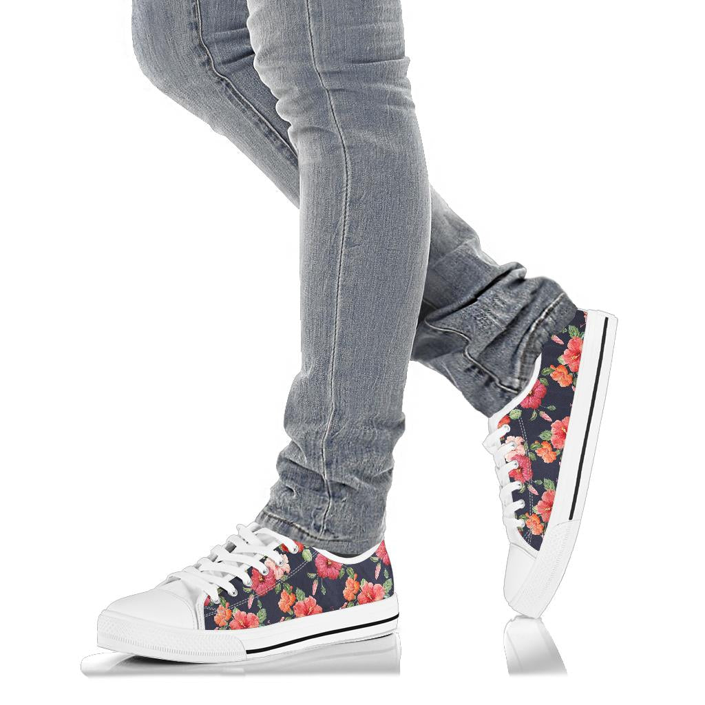Tropical Flower Pattern Print Design TF020 White Bottom Low Top Shoes