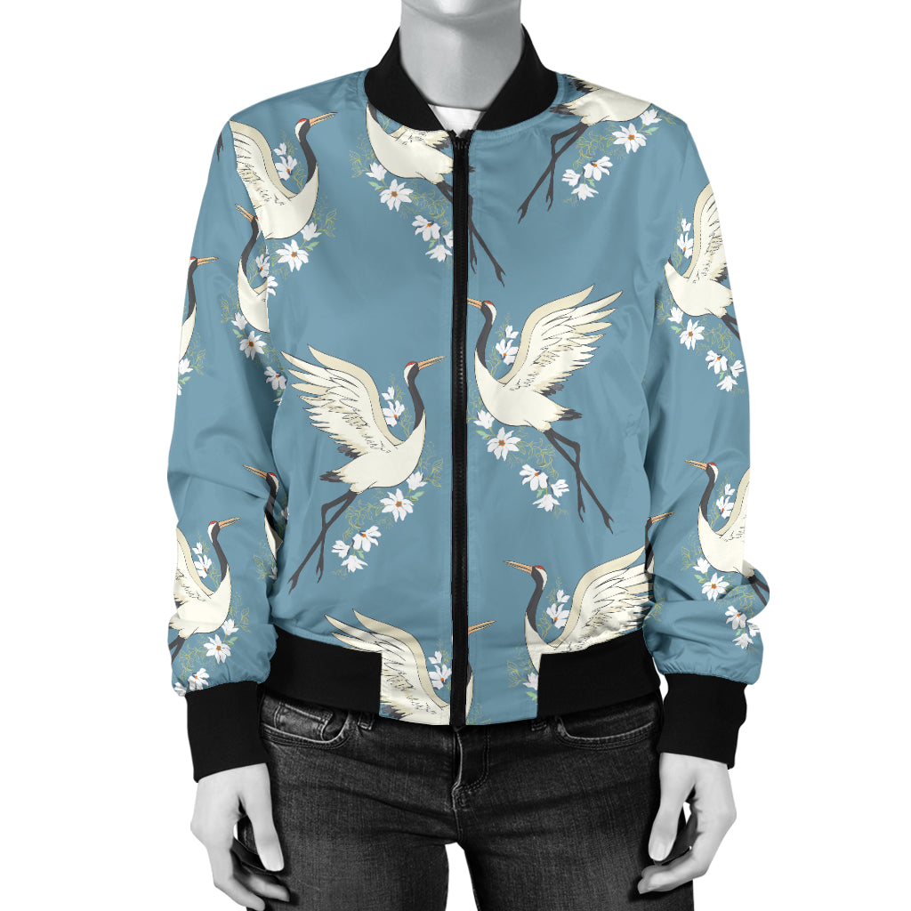 Crane Pattern Print Design 05 Women's Bomber Jacket
