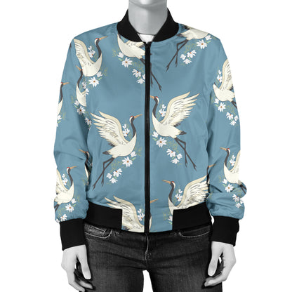 Crane Pattern Print Design 05 Women's Bomber Jacket