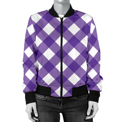 Gingham Purple Pattern Print Design 03 Women's Bomber Jacket