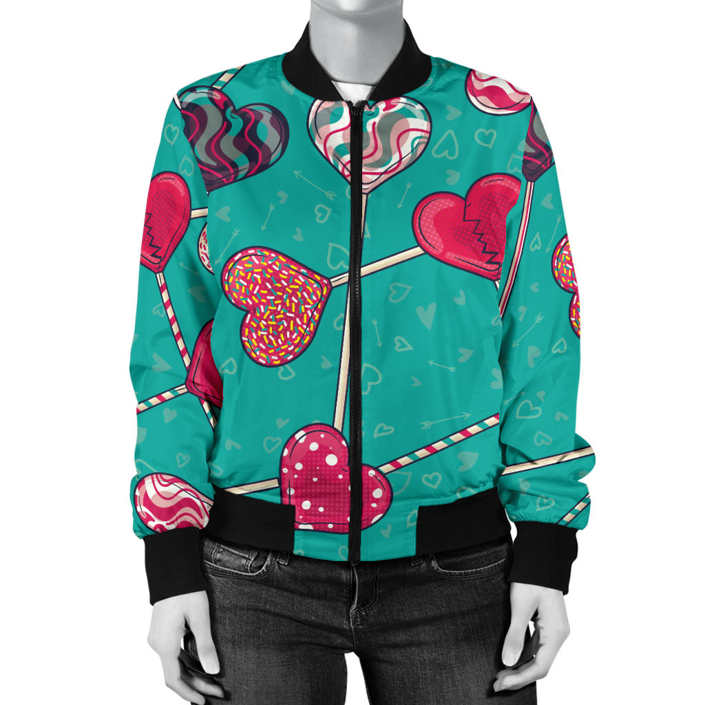 Lollipop Pattern Print Design LL01 Women Bomber Jacket