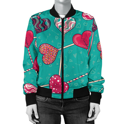 Lollipop Pattern Print Design LL01 Women Bomber Jacket