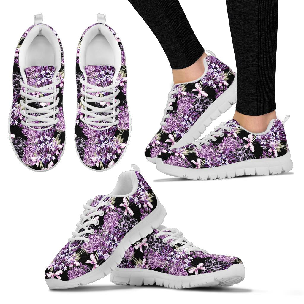 Lavender Pattern Print Design LV06 Sneakers White Bottom Shoes