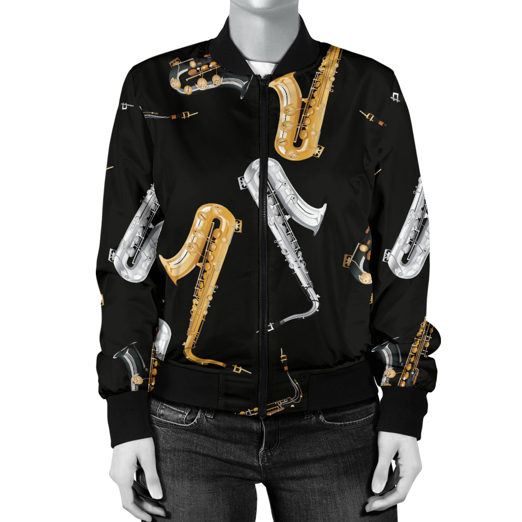 Saxophone Pattern Print Design 01 Women's Bomber Jacket
