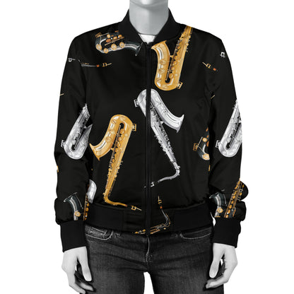 Saxophone Pattern Print Design 01 Women's Bomber Jacket