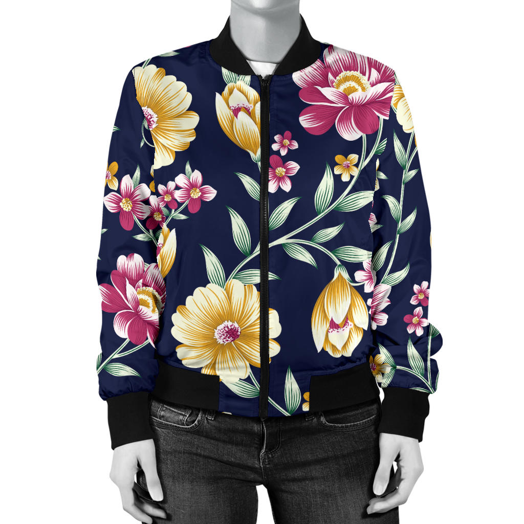 Gerberas Pattern Print Design GB03 Women Bomber Jacket