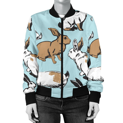 Rabbit Pattern Print Design RB018 Women Bomber Jacket