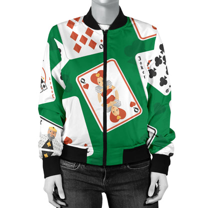 Poker Cards Pattern Print Design A03 Women's Bomber Jacket