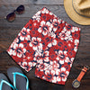 Red Hibiscus Pattern Print Design HB01 Mens Shorts