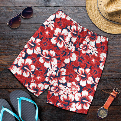 Red Hibiscus Pattern Print Design HB01 Mens Shorts