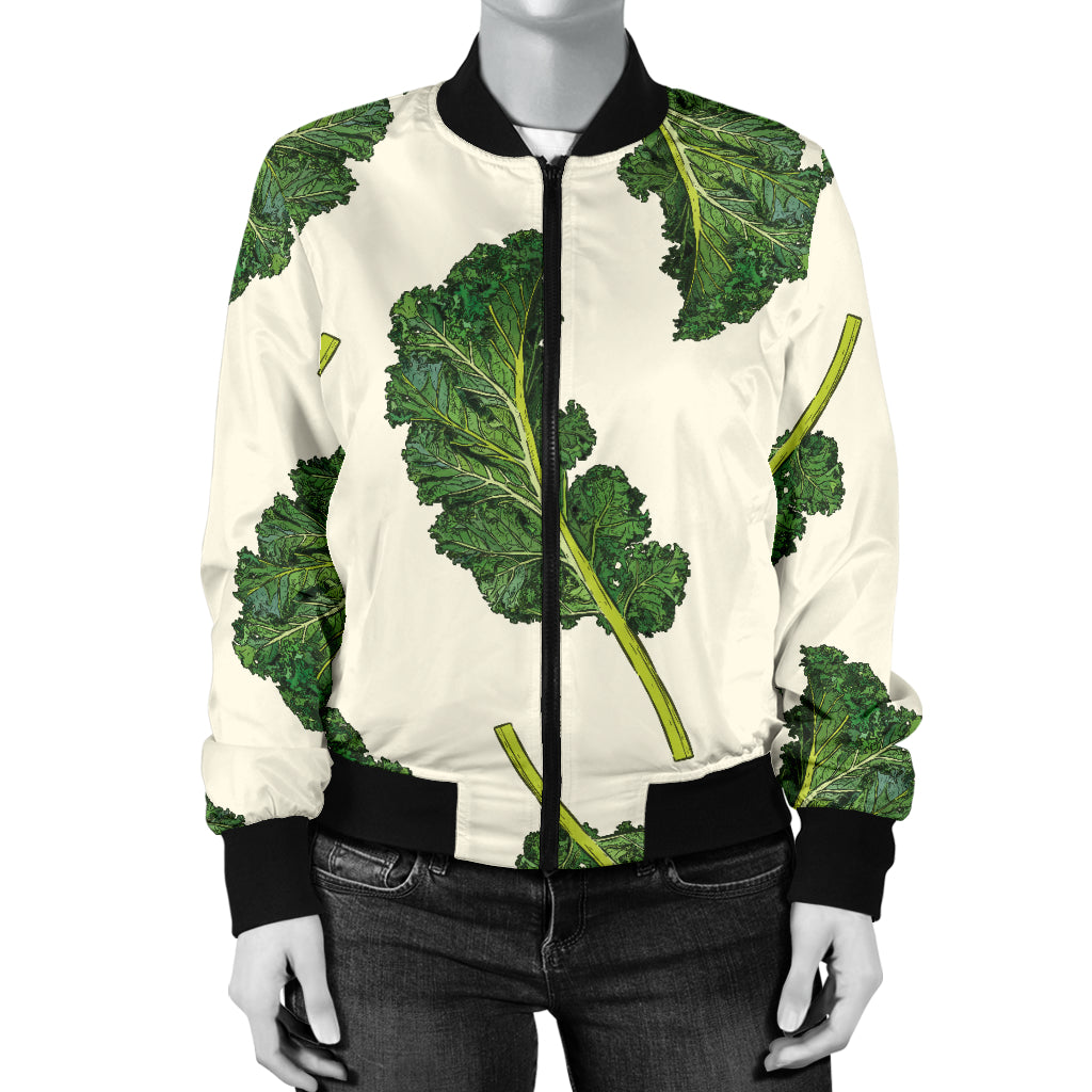 Kale Pattern Print Design 03 Women's Bomber Jacket
