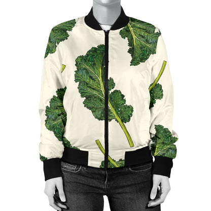 Kale Pattern Print Design 03 Women's Bomber Jacket