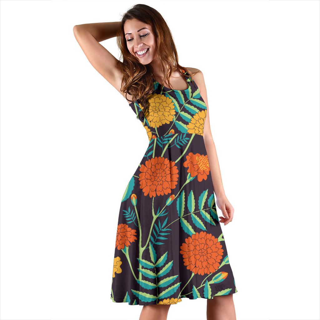 Marigold Pattern Print Design MR01 Midi Dress