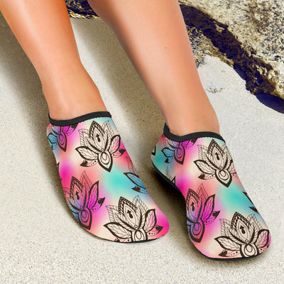 lotus Boho Pattern Print Design LO02 Aqua Water Shoes