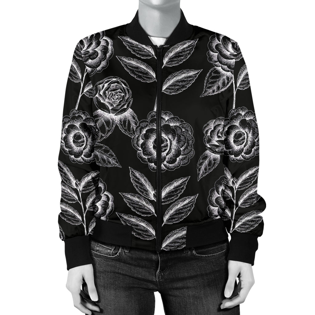 Camellia Pattern Print Design 02 Women's Bomber Jacket