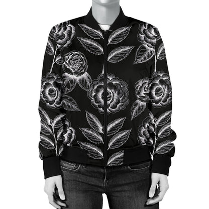 Camellia Pattern Print Design 02 Women's Bomber Jacket