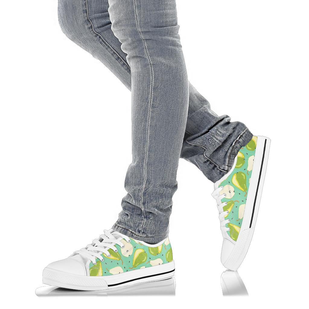 Pear Pattern Print Design PE04 White Bottom Low Top Shoes