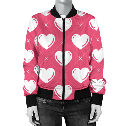 Heart Pattern Print Design HE07 Women Bomber Jacket