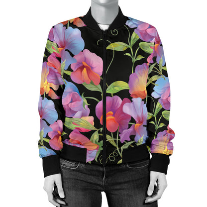 Peony Pattern Print Design PE012 Women Bomber Jacket