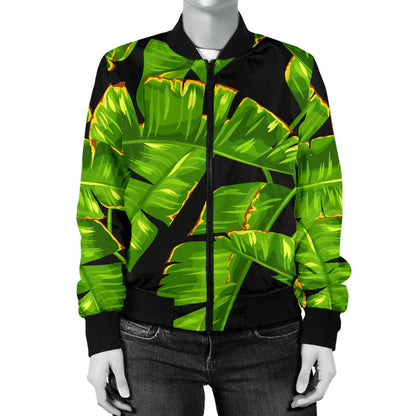 Banana Leaf Pattern Print Design BL06 Women Bomber Jacket