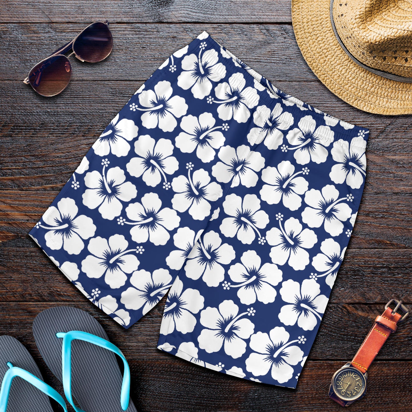 Hibiscus Pattern Print Design HB013 Mens Shorts
