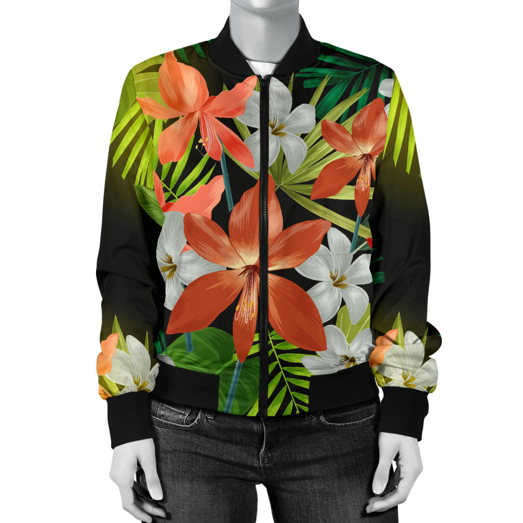 Amaryllis Pattern Print Design AL07 Women Bomber Jacket