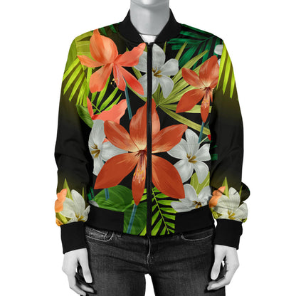 Amaryllis Pattern Print Design AL07 Women Bomber Jacket