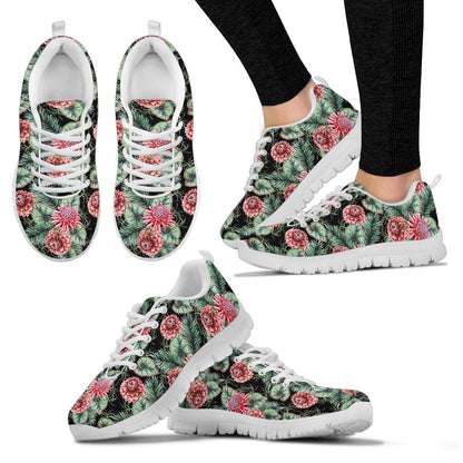 Dahlia Pattern Print Design DH06 Sneakers White Bottom Shoes