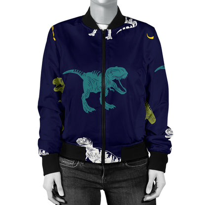 T Rex Pattern Print Design A07 Women's Bomber Jacket