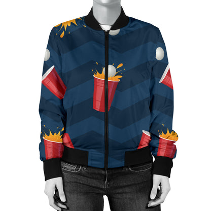 Beer Pong Pattern Print Design 01 Women's Bomber Jacket