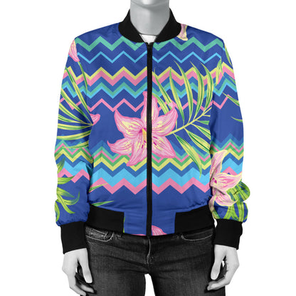 Lily Pattern Print Design LY015 Women Bomber Jacket