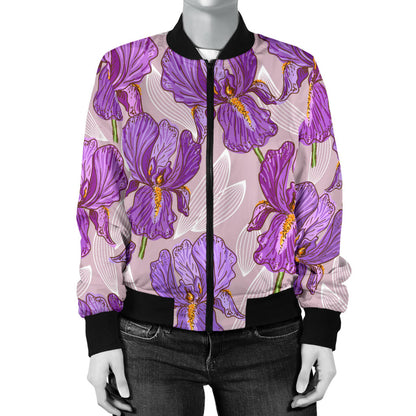 Iris Pattern Print Design IR05 Women Bomber Jacket