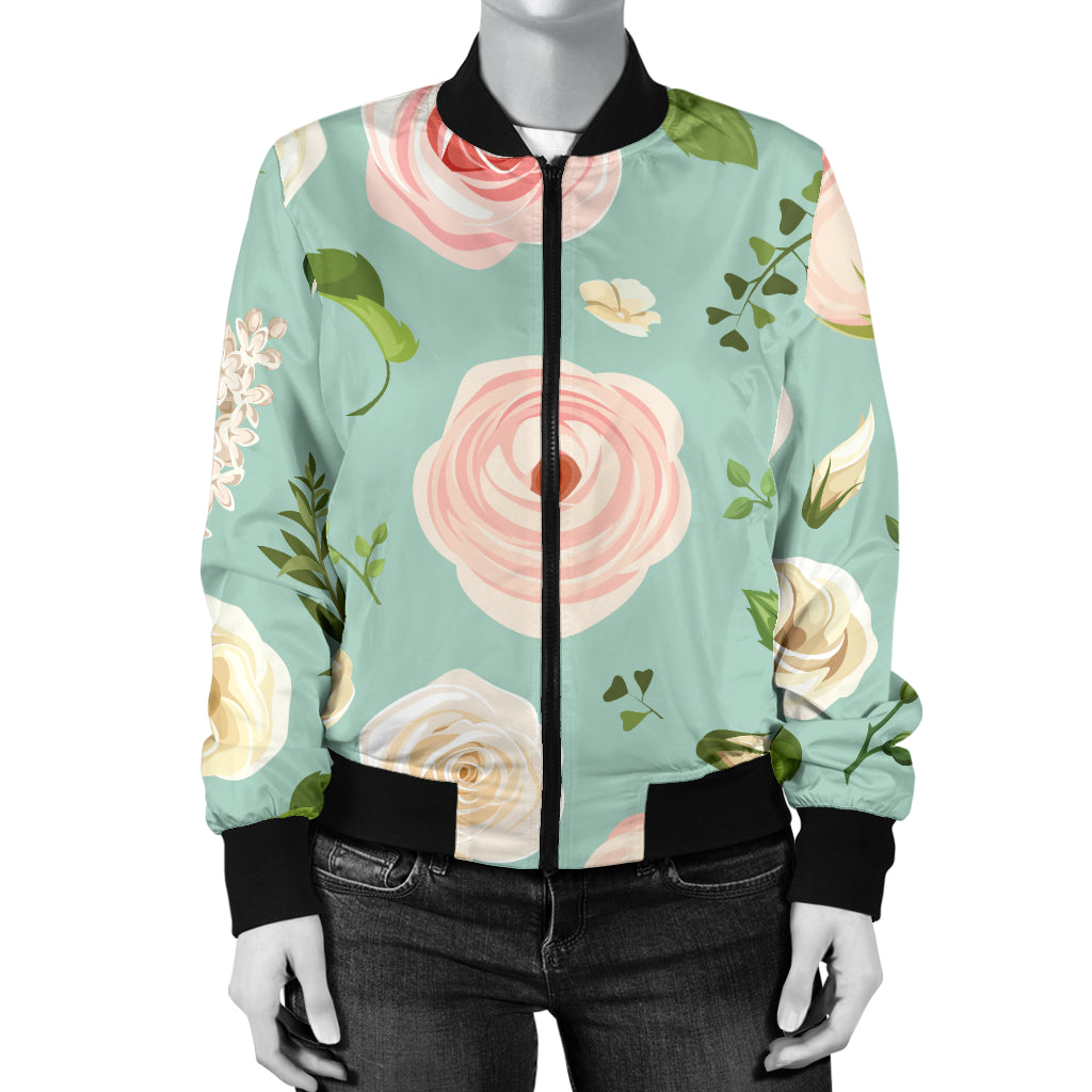 Lisianthus Pattern Print Design 01 Women's Bomber Jacket