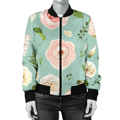 Lisianthus Pattern Print Design 01 Women's Bomber Jacket