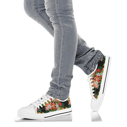 Amaryllis Pattern Print Design AL07 White Bottom Low Top Shoes