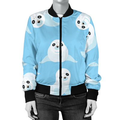 Sea Lion Cute Pattern Print Design 03 Women's Bomber Jacket