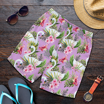 Swan with Flower Pattern Print Design 01 Mens Shorts