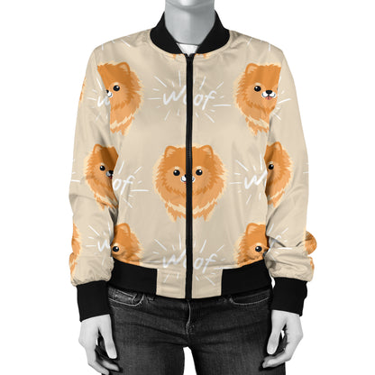 Pomeranians Pattern Print Design A04 Women's Bomber Jacket