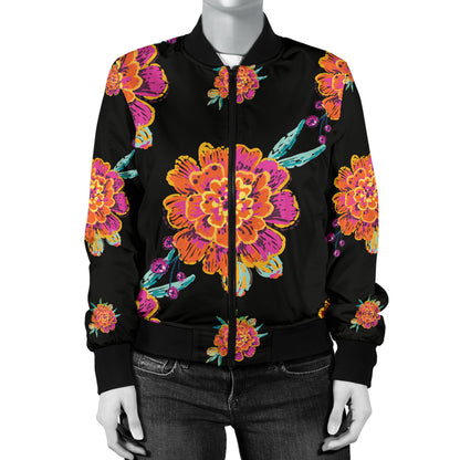 Marigold Pattern Print Design 01 Women's Bomber Jacket
