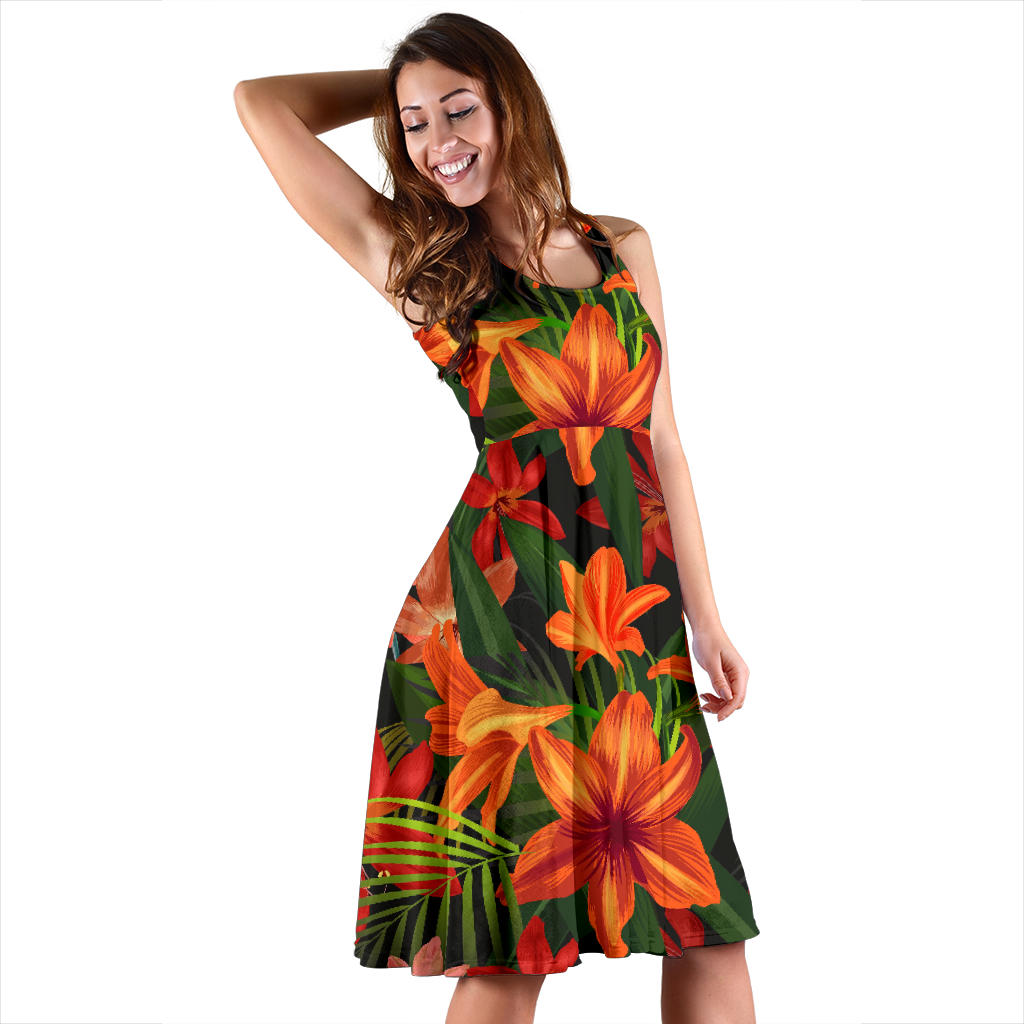 Amaryllis Pattern Print Design AL05 Midi Dress