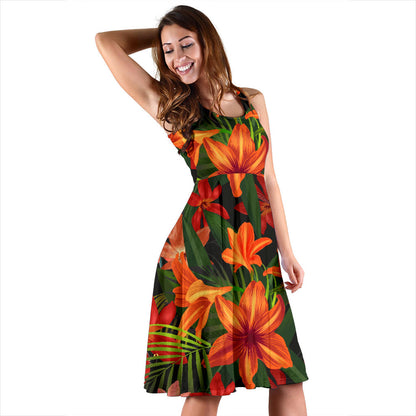 Amaryllis Pattern Print Design AL05 Midi Dress