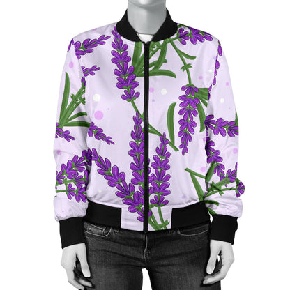 Lavender Pattern Print Design LV02 Women Bomber Jacket