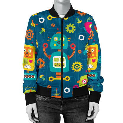 Robot Pattern Print Design A04 Women's Bomber Jacket