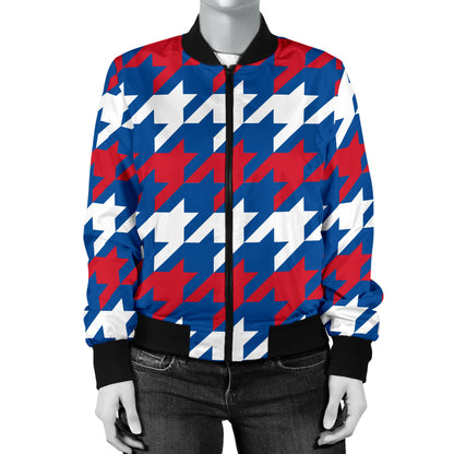 Patriotic Houndstooth Pattern Print Design A02 Women's Bomber Jacket
