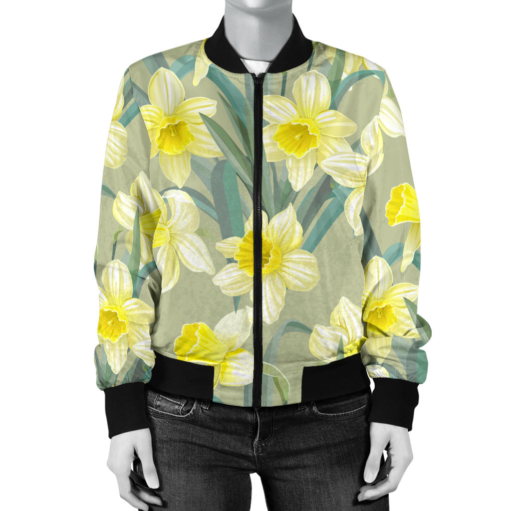 Daffodils Pattern Print Design DF01 Women Bomber Jacket