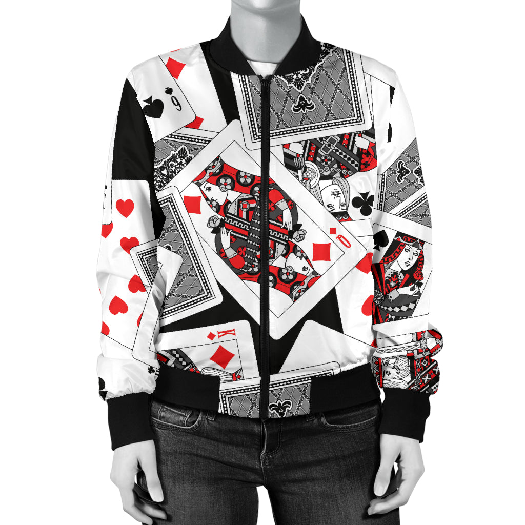 Poker Cards Pattern Print Design A04 Women's Bomber Jacket